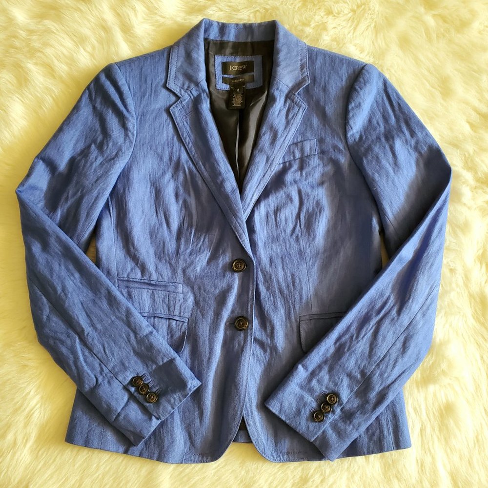 J. Crew Blue Herringbone Schoolboy Blazer Size 2 - Picture 7 of 16